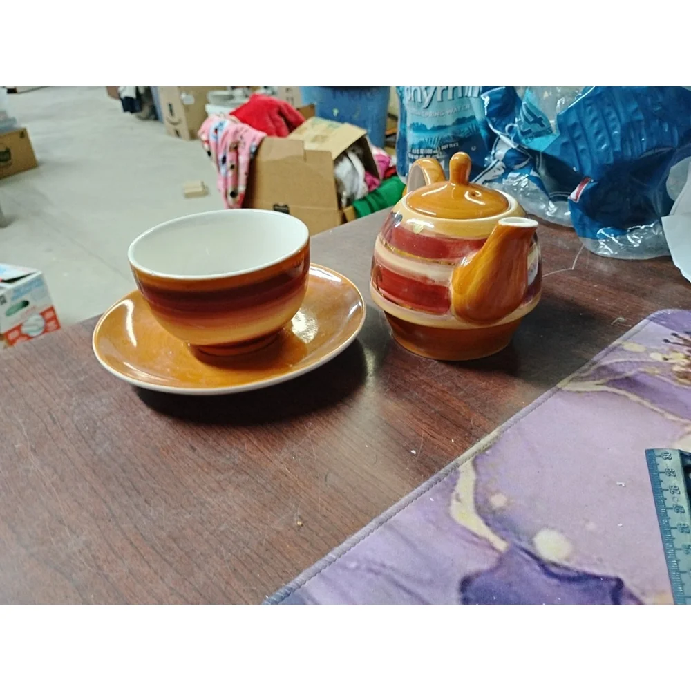 Rare Theodor Maass Safari Teapot Tea Cup Saucer Set Ceramic Germany